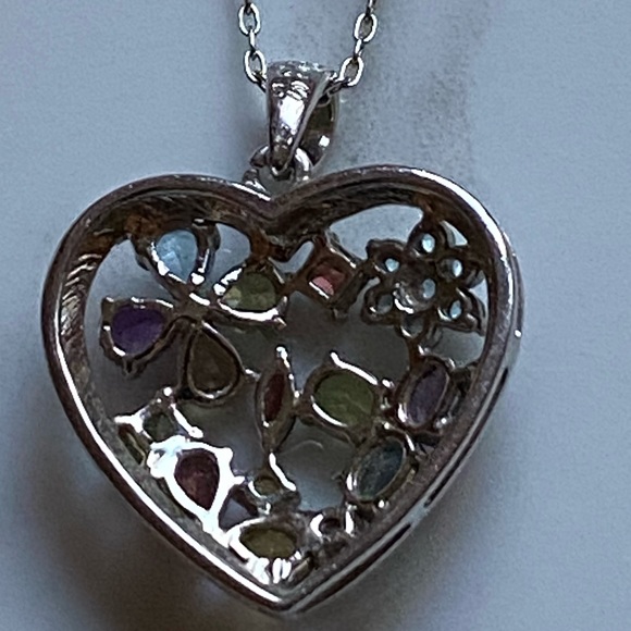 Sterling Silver Heart Shaped Multi Gemstone Necklace - Picture 6 of 8
